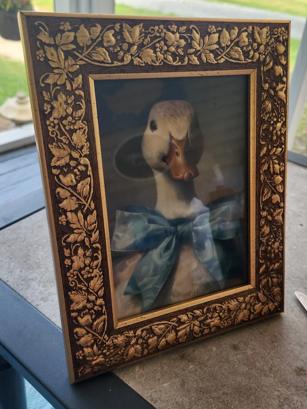 Duck GOOSE with Blue Bow Framed Art 5x7